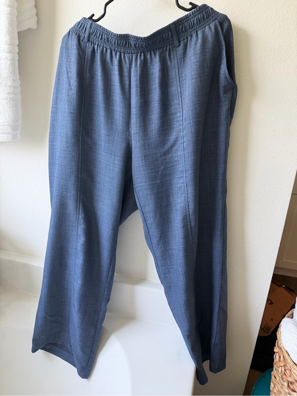 Womens Elastic-Waist Dress Pants in Steel Blue